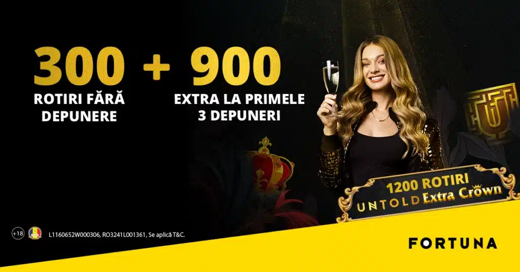 Fortuna Casino 300 Rotiri Gratuite fara depunere + 900 Rotiri Gratuite la primele 3 depuneri