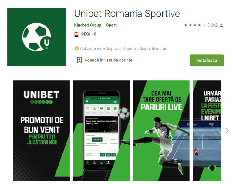 aplicatie android unibet