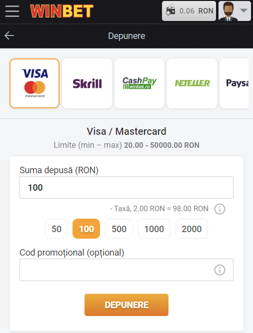 cum fac o depunere la winbet