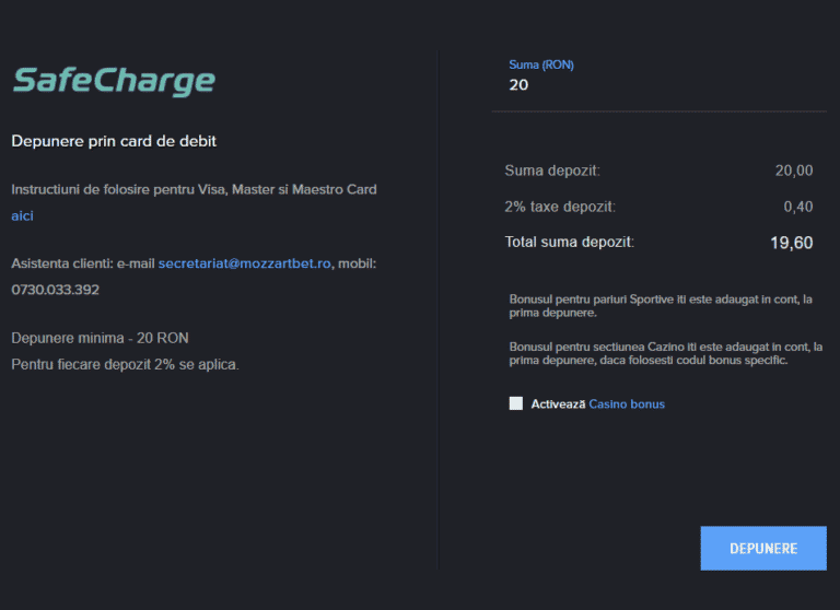 cum depui la mozzart bet cu cardul