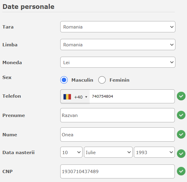 Date personale cont online Efbet