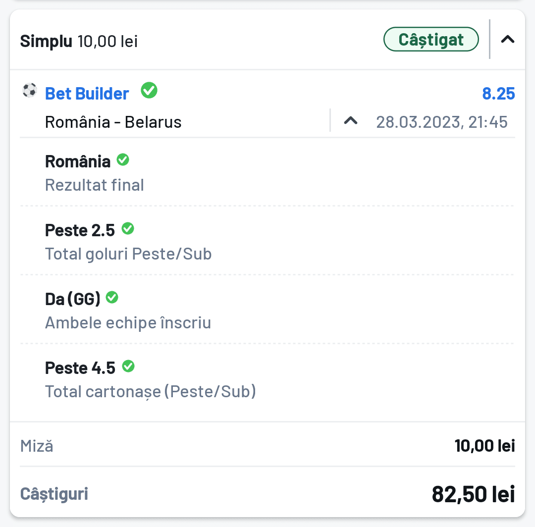 Bilet Romania - Belarus (Bet Builder Betano)