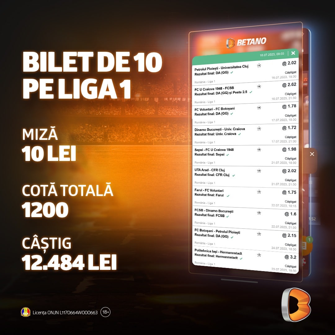 bilet verde cu cota 1200 pe etapa trecută din superligĂ