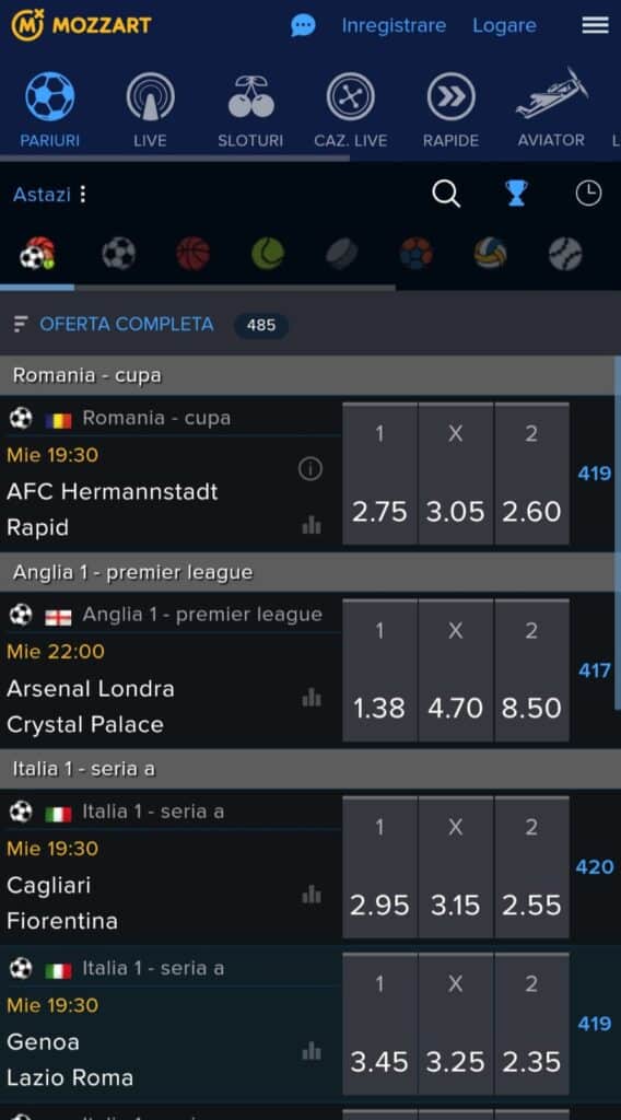 Ofertă Pariuri Sportive MozzartBet